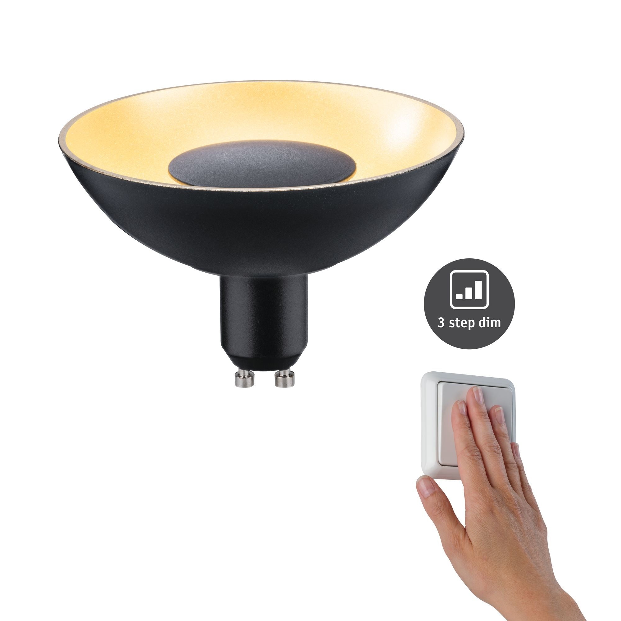 LED Reflektor Schwarz#Gold 4,9W GU10 230V 3-Stufen-dimmbar