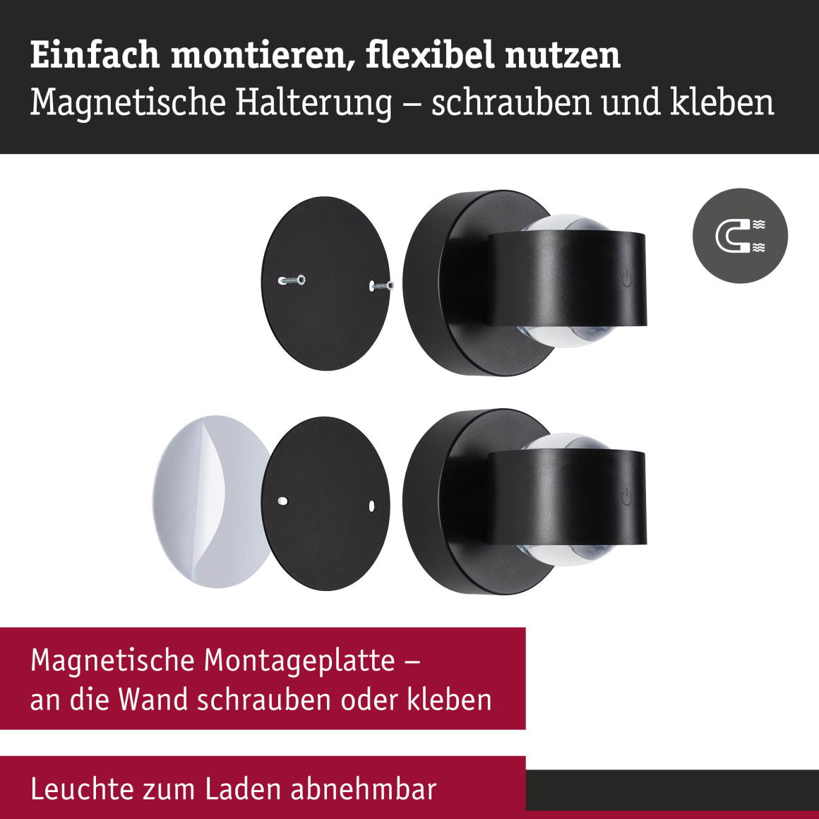 LED Akkuwandleuchte Zorik IP44 dimmbar 2700K 100mm 2x1,1W Schwarz