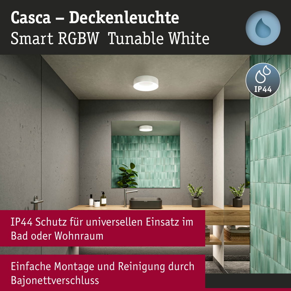LED Deckenleuchte Smart Home Zigbee 3.0 Casca IP44 RGBW+ 1750lm 230V 20W dimmbar Weiß matt