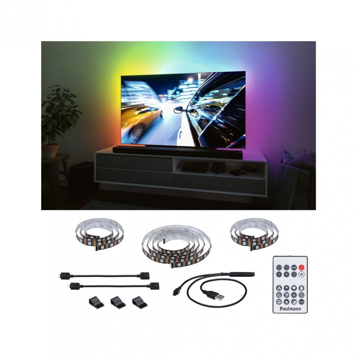 EntertainLED USB LED Strip TV-Beleuchtung 65 Zoll 2,4m 4W 60LEDs/m RGB+