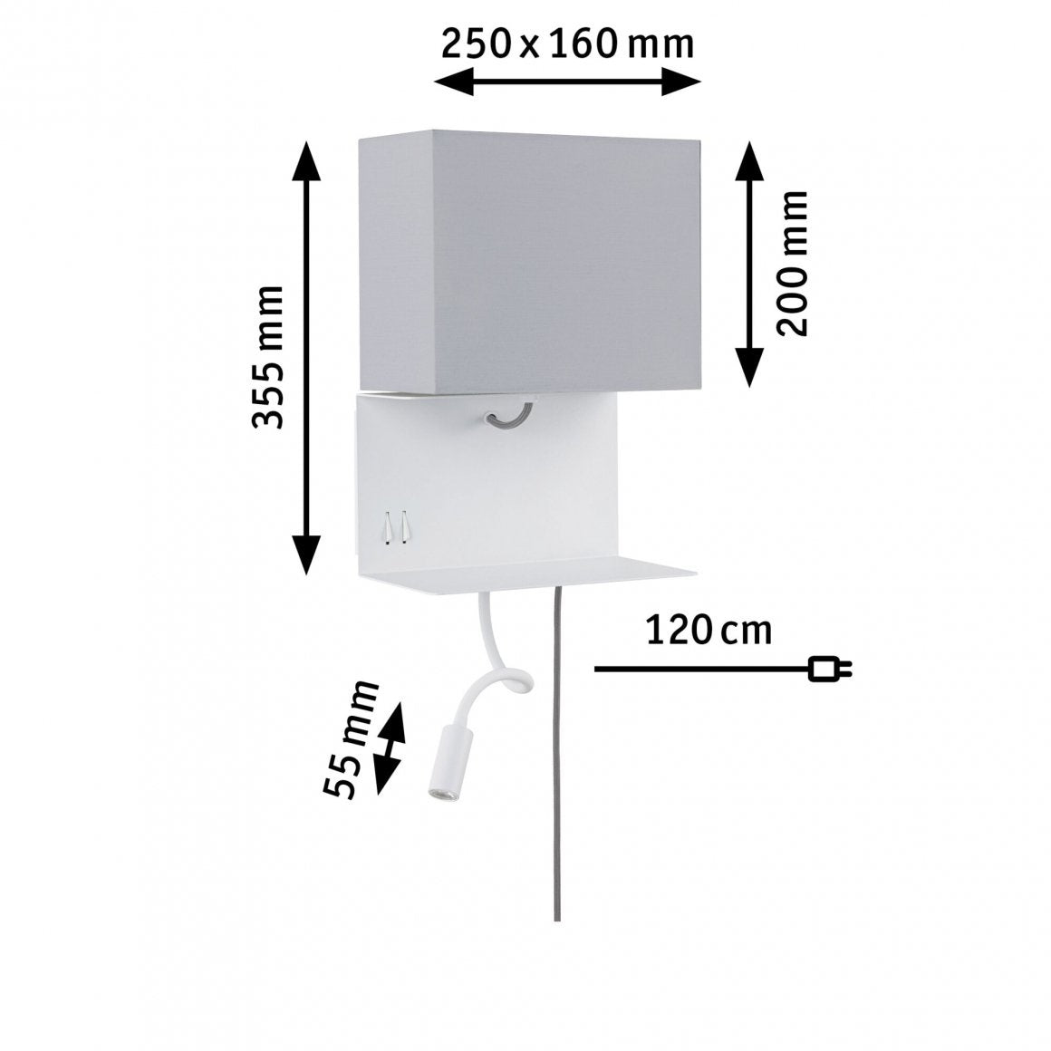 Wandleuchte mit Ablage Merani E27 3000K 120lm 230V 2,5W Grau/Weiß
