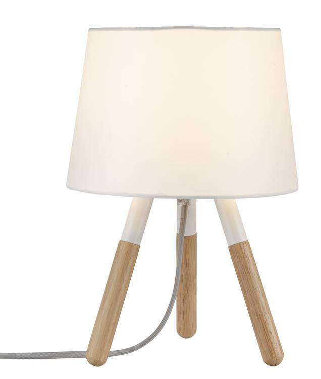 Neordic Berit Tischleuchte max.1x20W E27 Weiß/Holz 230V Stoff/Holz/Metall