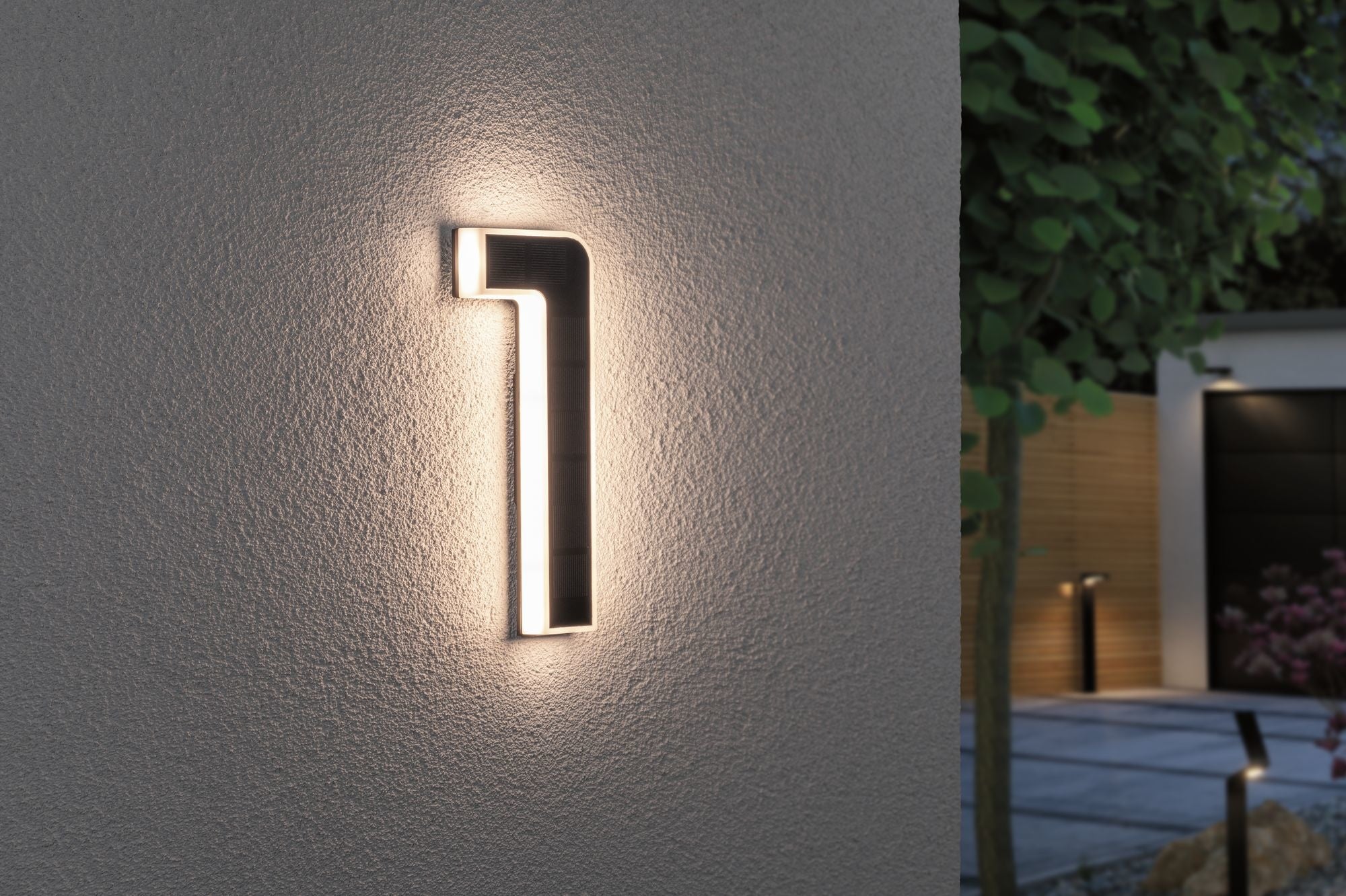 Outdoor Solar Hausnummer 1 IP44 3.000K 0,2W Akku wechselbar