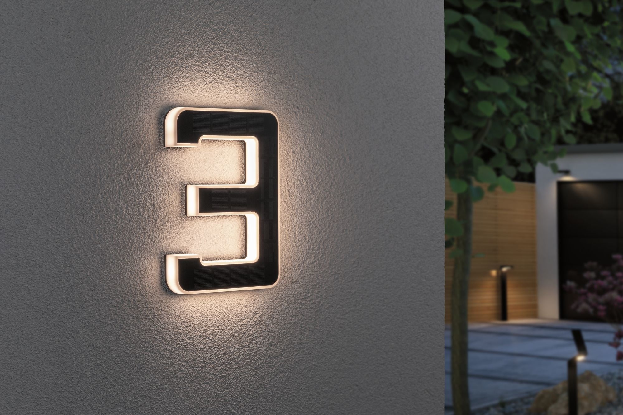 Outdoor Solar Hausnummer 3 IP44 3.000K 0,2W Akku wechselbar