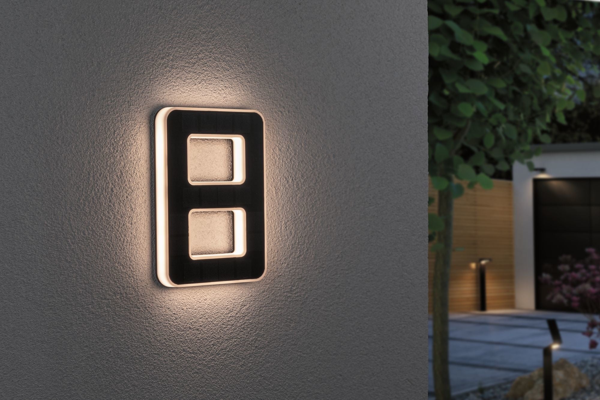 Outdoor Solar Hausnummer 8 IP44 3.000K 0,2W Akku wechselbar