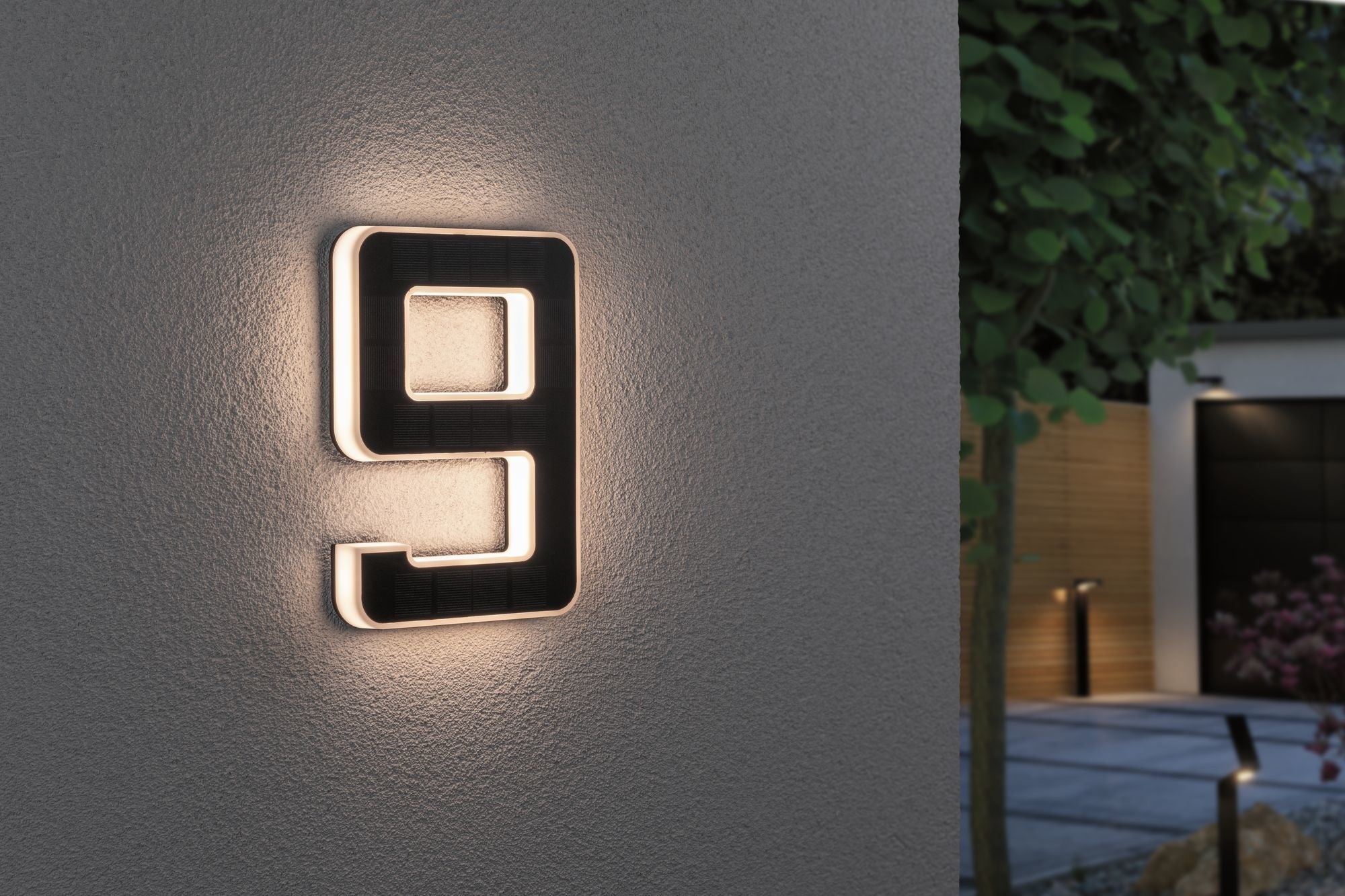 Outdoor Solar Hausnummer 9 IP44 3.000K 0,2W Akku wechselbar