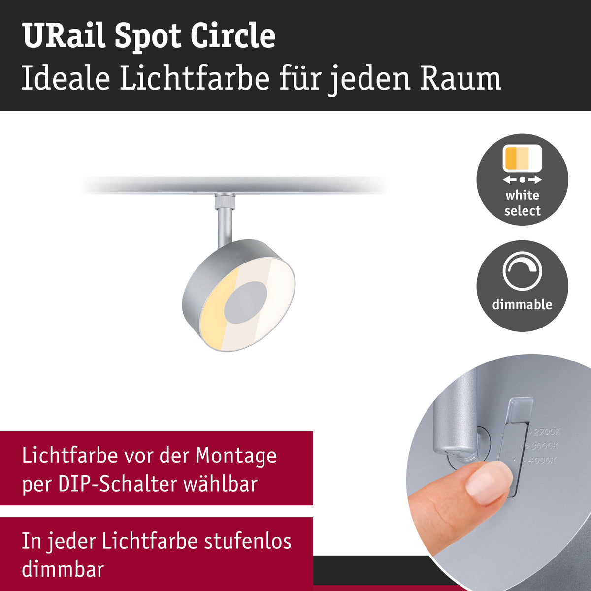 URail Schienenspot Circle 220lm 5W White Select dimmbar 230V Chrom matt