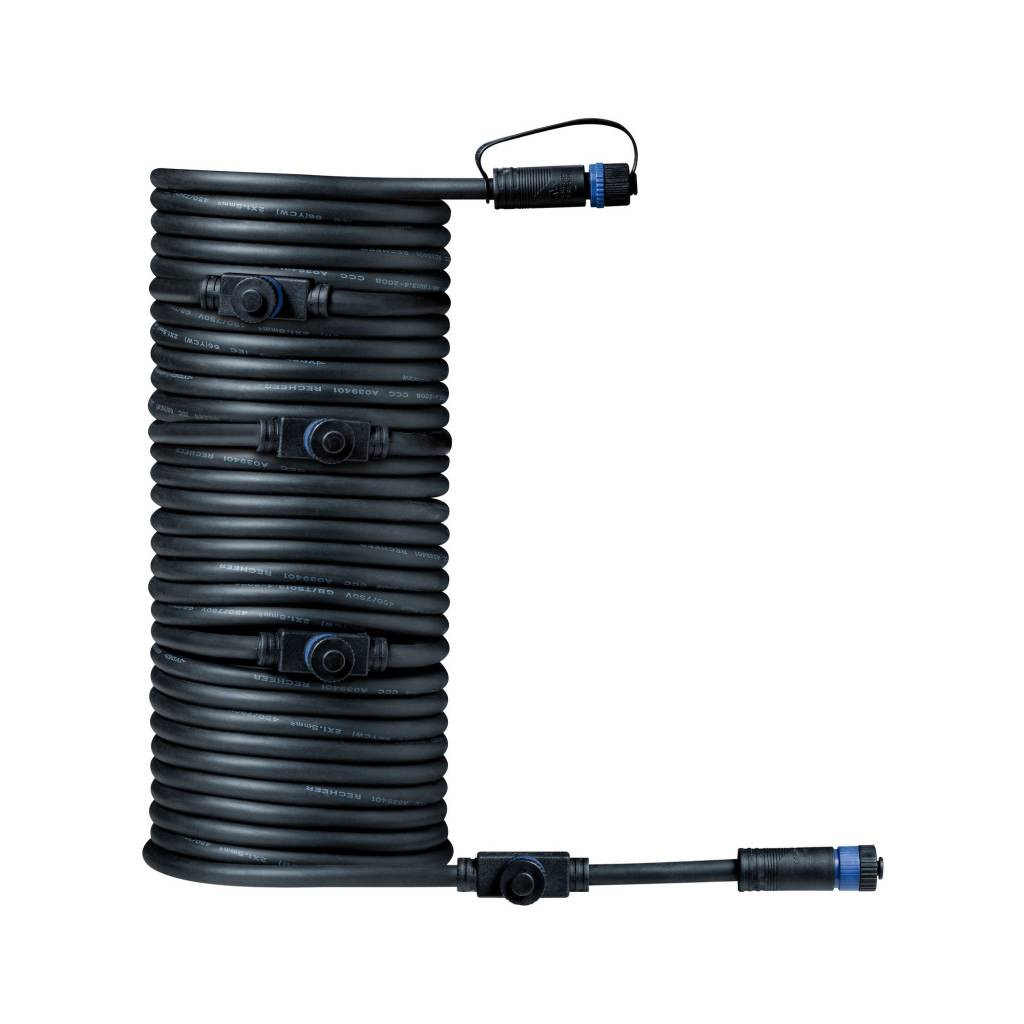 Plug & Shine Kabel IP68 10m Schwarz mit fünf Anschlussbuchsen