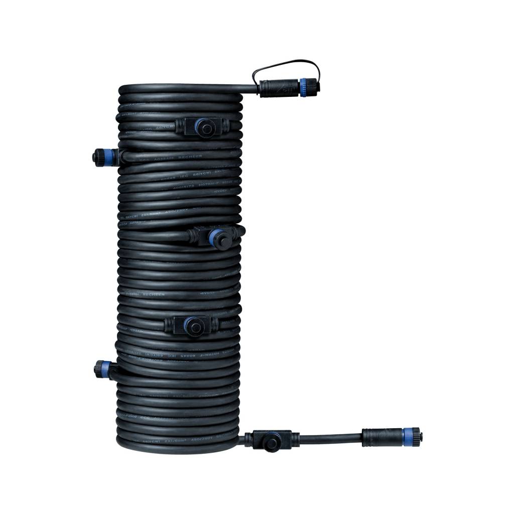 Plug & Shine Kabel IP68 15m Schwarz mit sieben Anschlussbuchsen