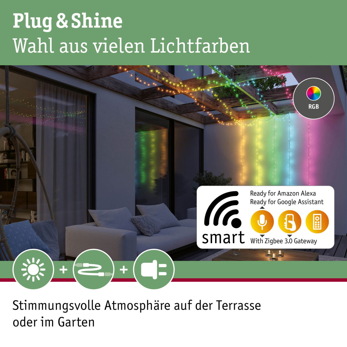 Plug & ShineLED Lichterkette Yuna RGB 12,4m IP44 5W Schwarz