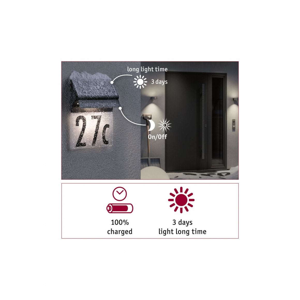 Solar LED Hausnummernleuchte Neda IP44 3000K 14lm Schwarz