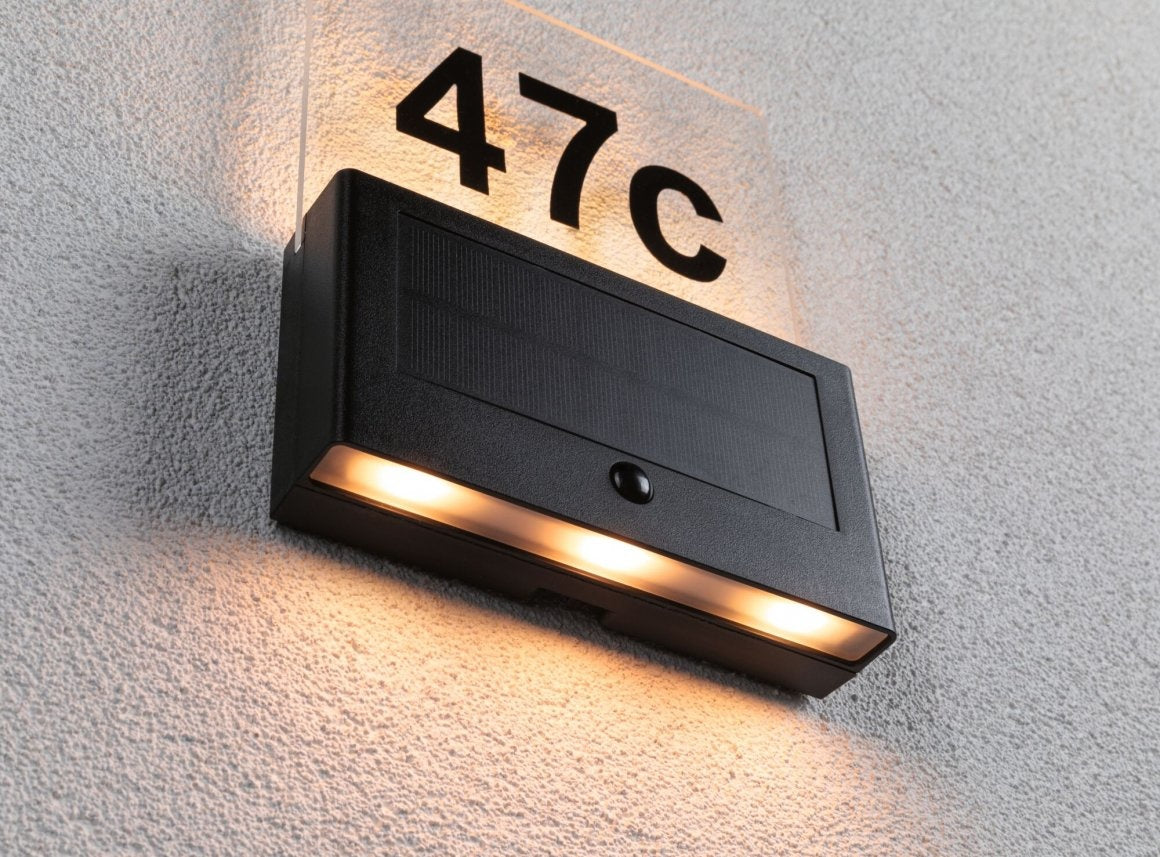 Solar LED Hausnummernleuchte Neda Bewegungsmelder insektenfreundlich IP44 2200K 18lm Anthrazit