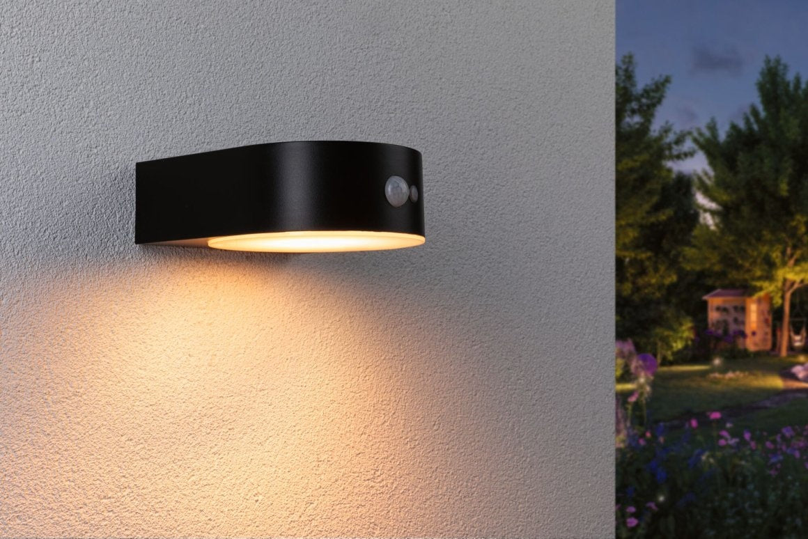 Solar LED Außenwandleuchte Eileen Bewegungsmelder insektenfreundlich IP44 2200K 300lm Schwarz