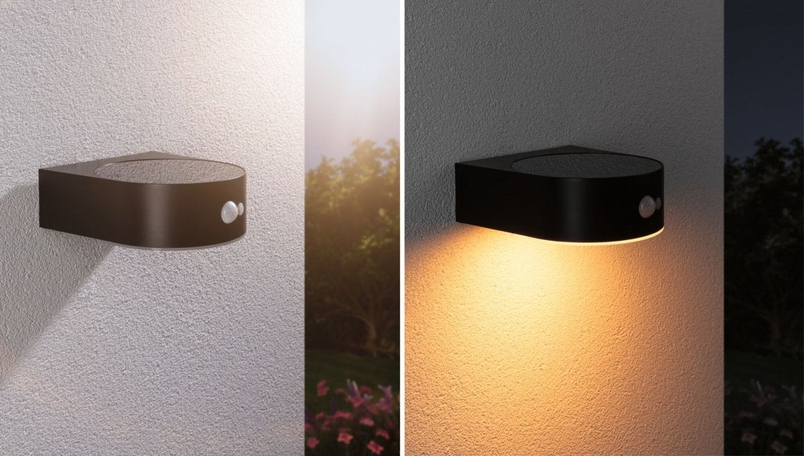Solar LED Außenwandleuchte Eileen Bewegungsmelder insektenfreundlich IP44 2200K 300lm Schwarz