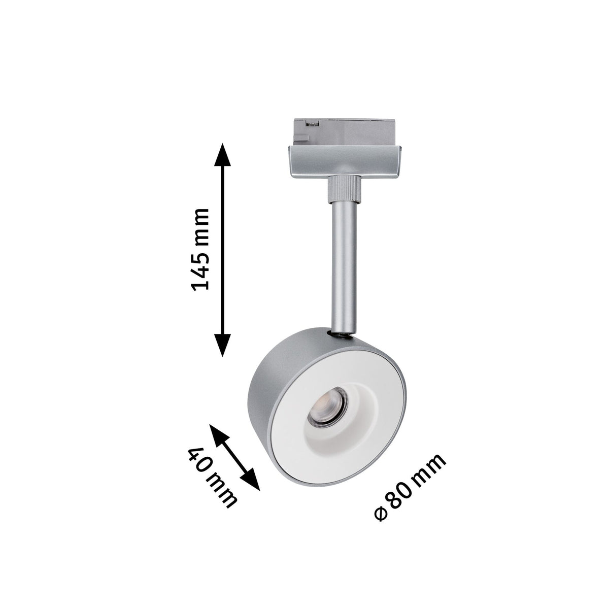 URail Schienenspot Pellet Einzelspot 350lm 6,7W 2700K dimmbar 230V Chrom matt/Weiß