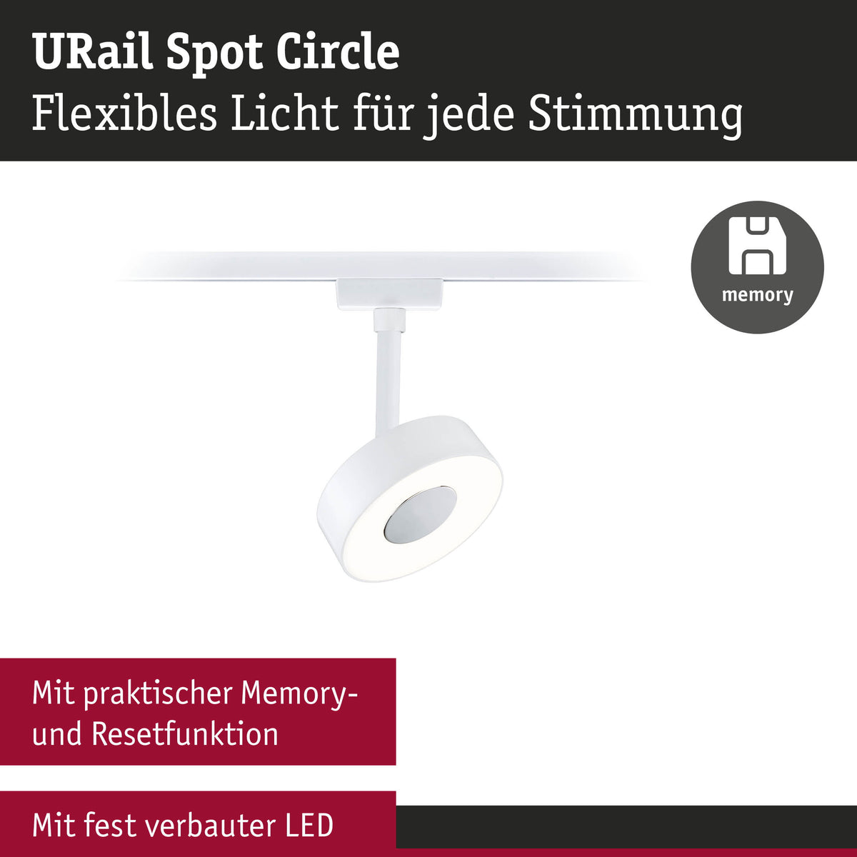 URail Schienenspot 3-Step-Dim Circle 280lm 5W 3000K dimmbar 230V Signalweiß