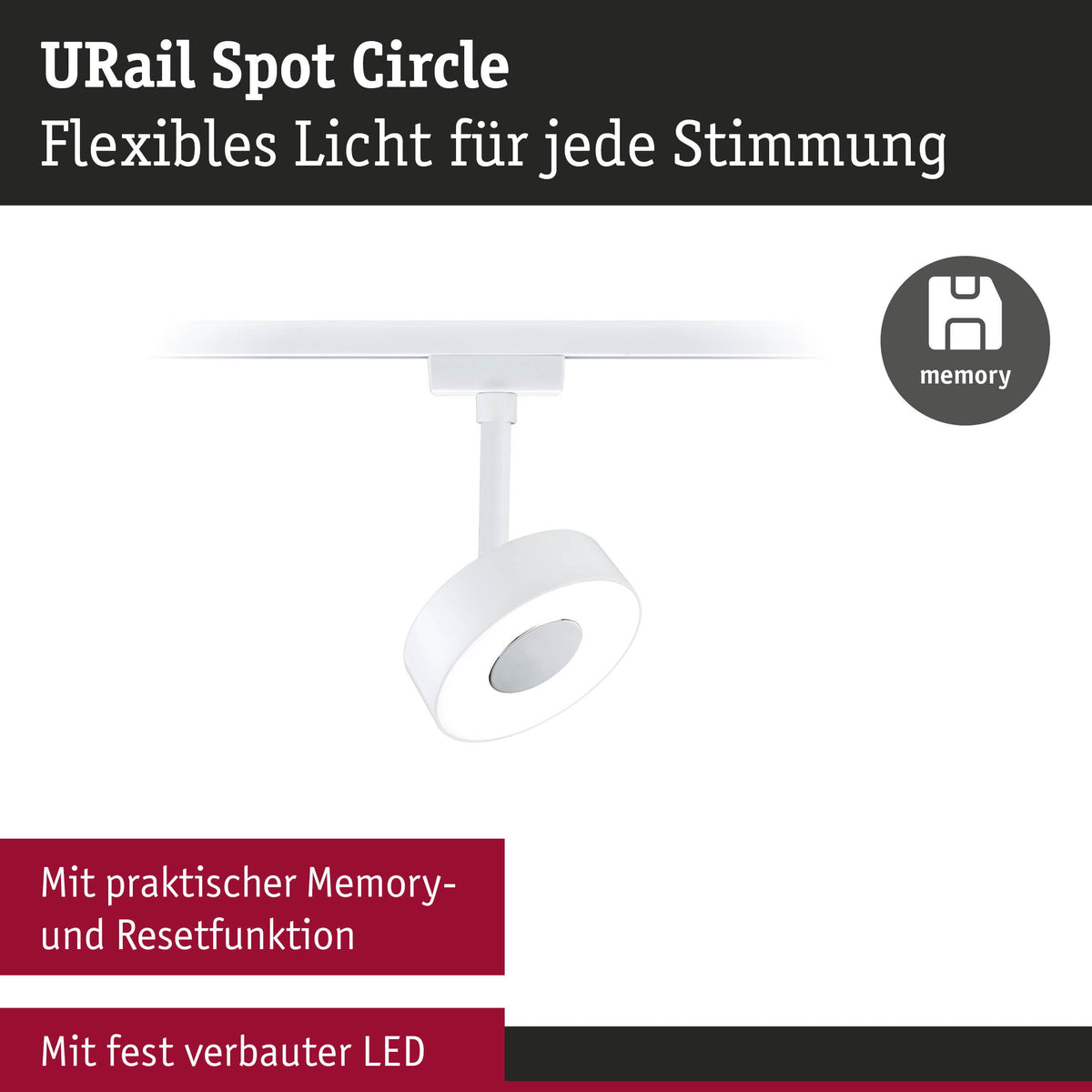 URail Schienenspot 3-Step-Dim Circle 220lm 5W 4000K dimmbar 230V Signalweiß