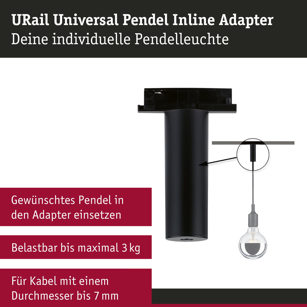 Paulmann URail Pendeladapter Universal 95791 Schwarz matt – Produktinformation 2