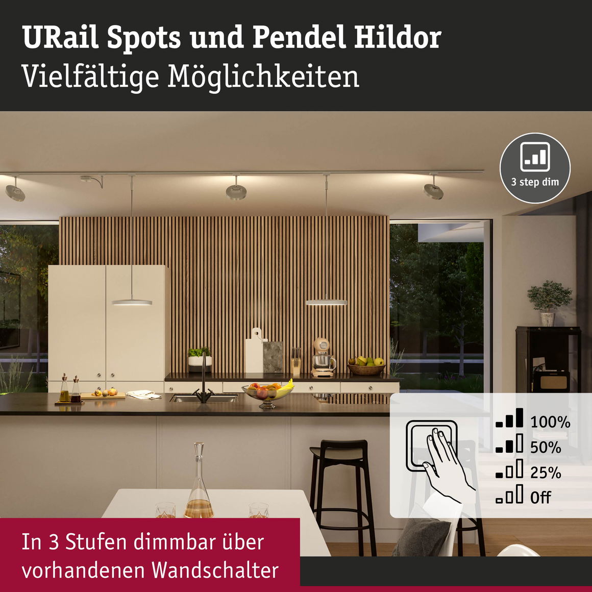URail Hildor 850lm 15W 3000K dimmbar 230V Chrom matt