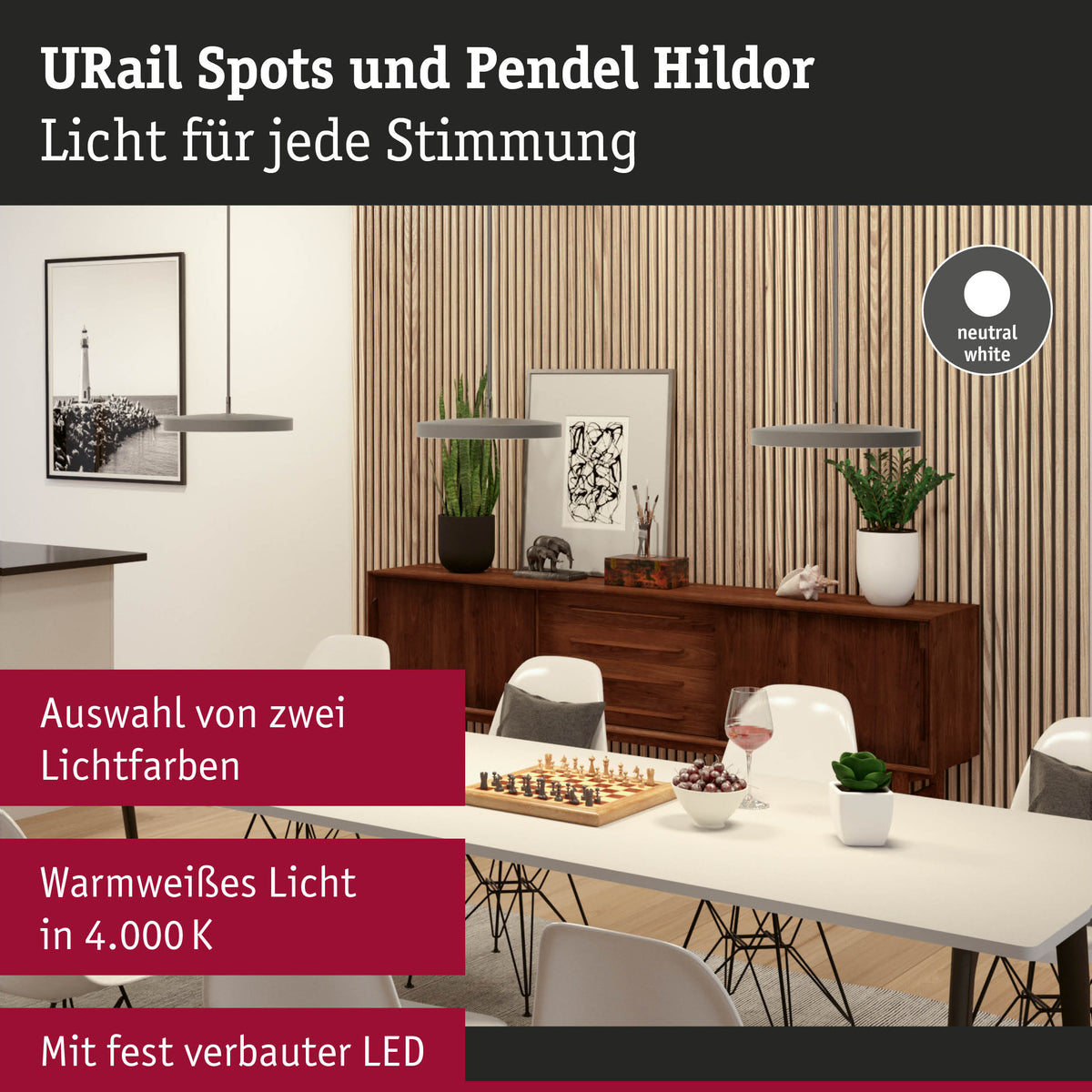 URail Pendel 3-Step-Dim Hildor 850lm 15W 4000K dimmbar 230V Chrom matt