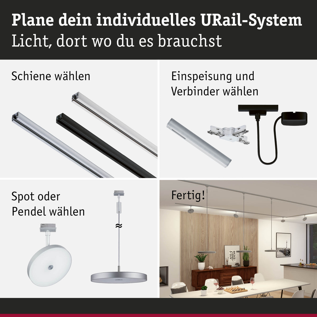URail Pendel 3-Step-Dim Hildor 850lm 15W 4000K dimmbar 230V Chrom matt