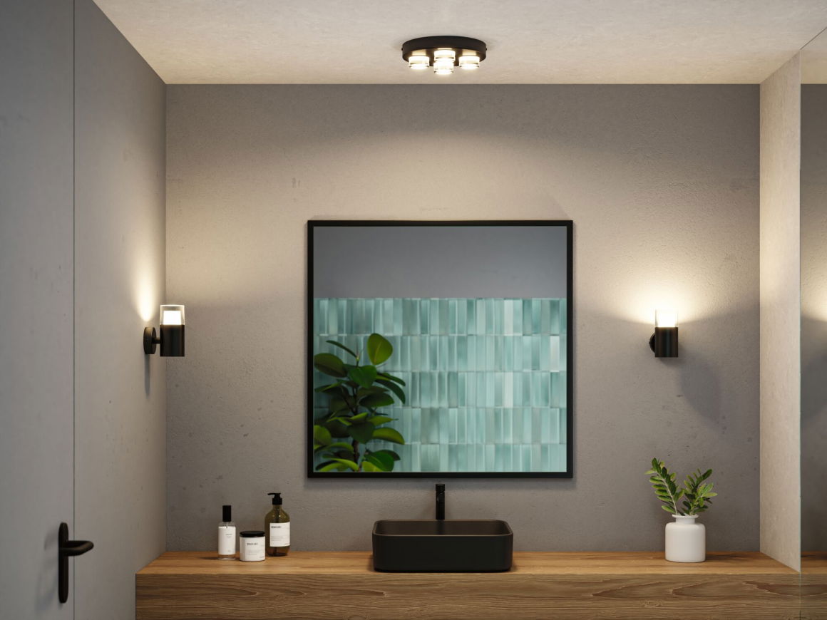 Selection Bathroom Wand-/Deckenleuchte Kame IP44 3000K 4x2000lm 230V 4x4,2W Signalschwarz