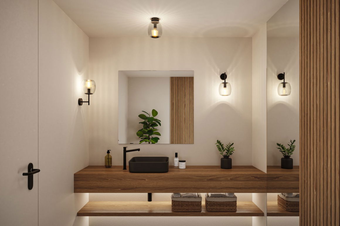 LED Deckenleuchte Ruya IP44 E14 230V max. 20W dimmbar Glas/Schwarz matt - Paulmann - lightnox.de