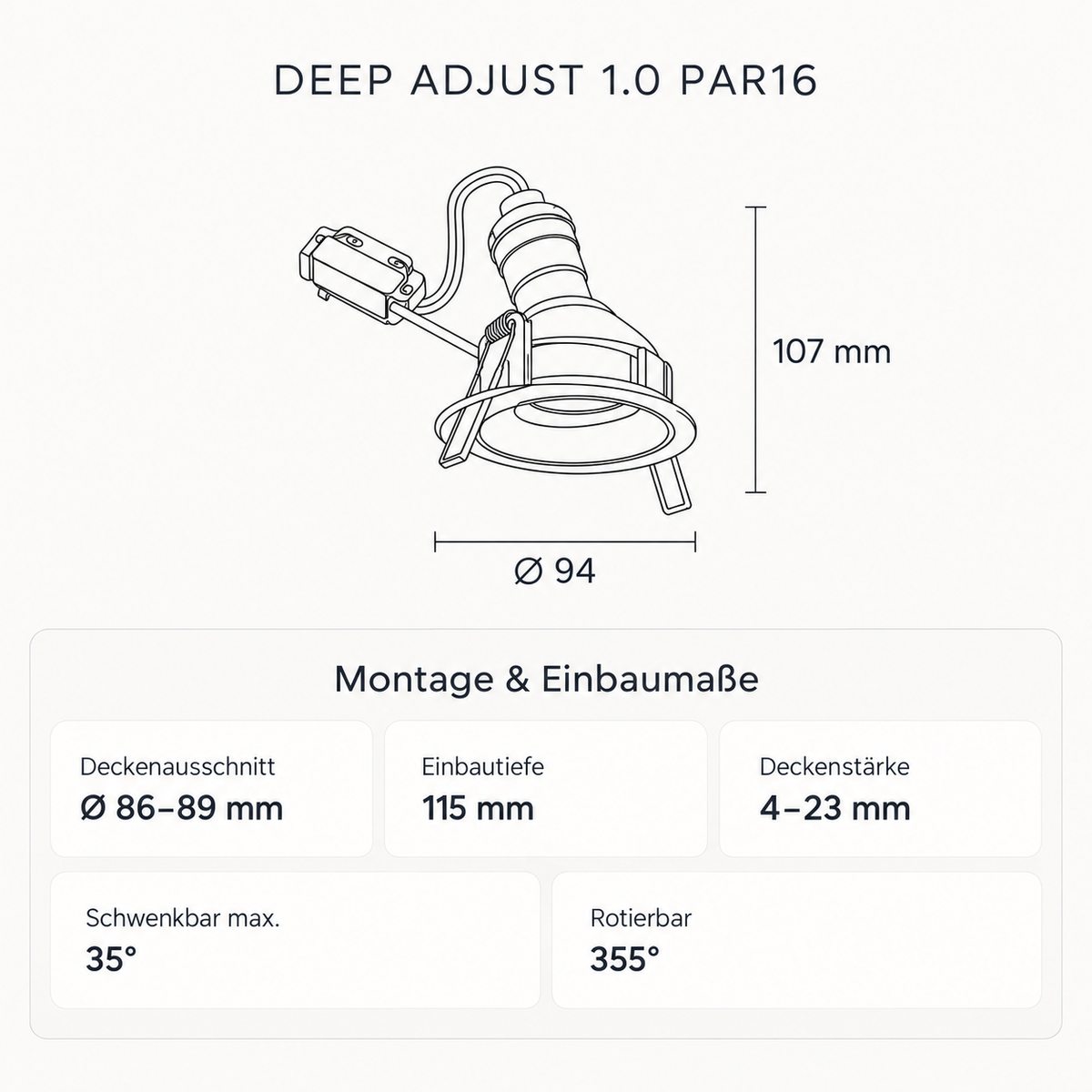 DEEP ADJUST 1.0 PAR16 Spot encastré orientable