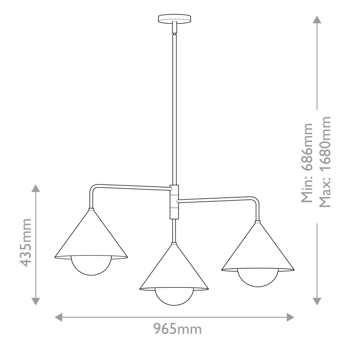 Alora Mood Remyck 3 lt Chandelier - Brushed - Accord Lighting - leuchtengrosshandel24