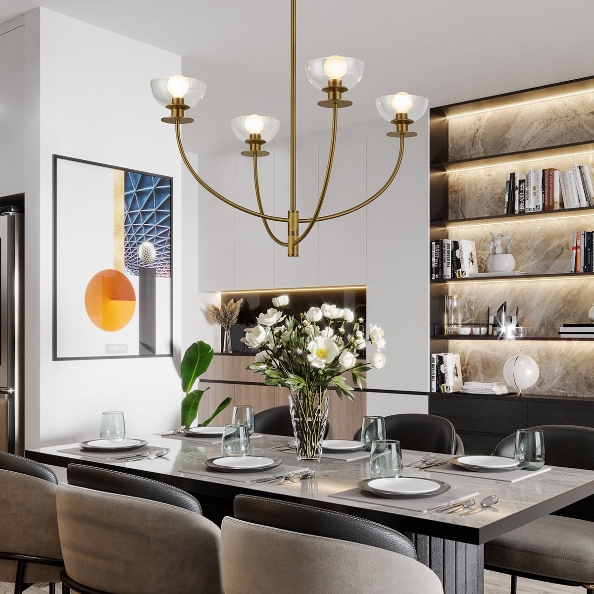 Alora Mood Sylvia 4 l Kronleuchter - Gebürstet - Elsteadlighting - leuchtengrosshandel24