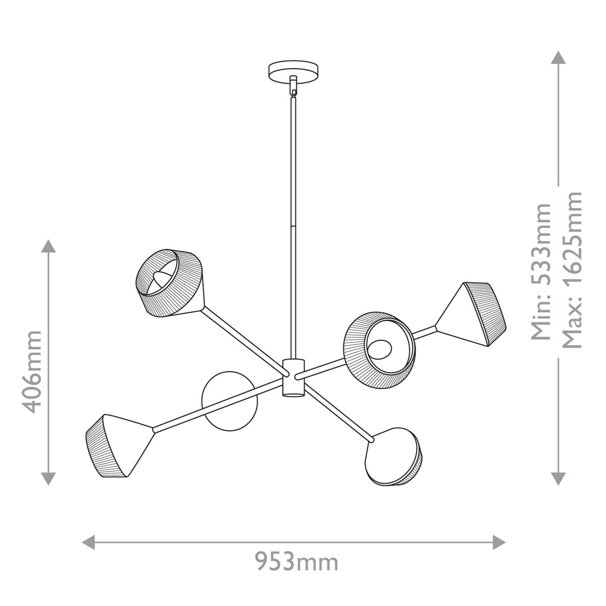 Alora Mood Daphne 5 lt Kronleuchter - Matt Schwarz & Natur - Elsteadlighting - ALM - DAPHNE6 - MB
