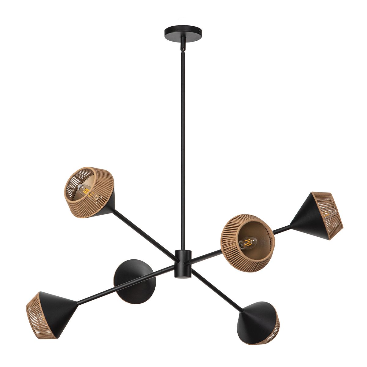 Alora Mood Daphne 5 lt Kronleuchter - Matt Schwarz & Natur - Elsteadlighting - ALM - DAPHNE6 - MB