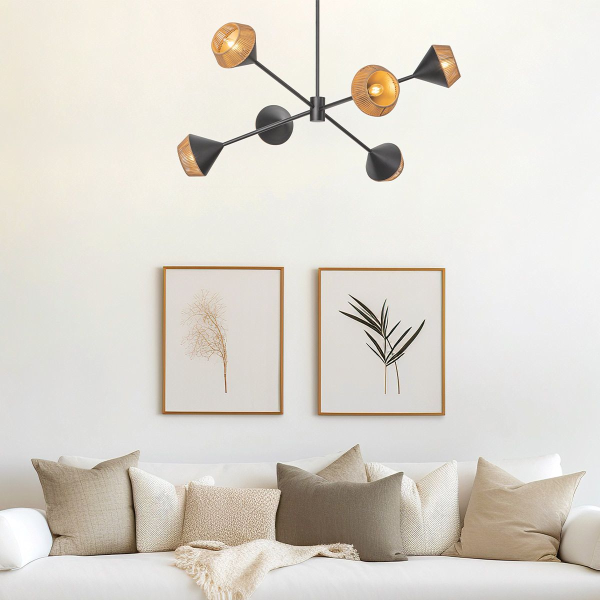 Alora Mood Daphne 5 lt Kronleuchter - Matt Schwarz & Natur - Elsteadlighting - ALM - DAPHNE6 - MB