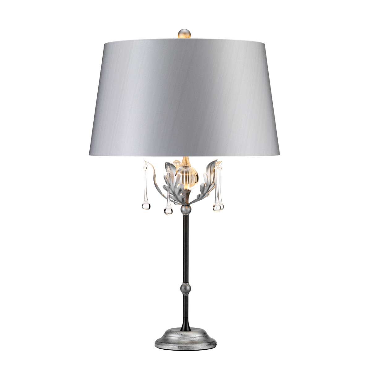 Amarilli 1-flammige Tischlampe mit silbernem Schirm, Schwarz mit silberner Patina
