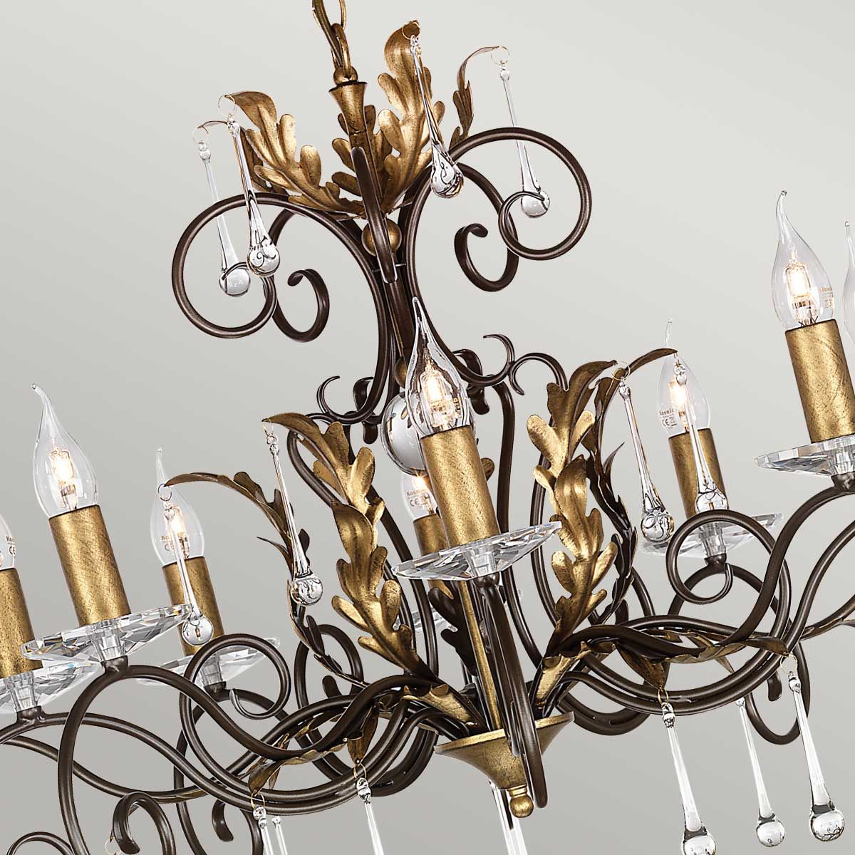 Amarilli Kronleuchter mit 10 Lichtern, Bronze mit goldener Patina