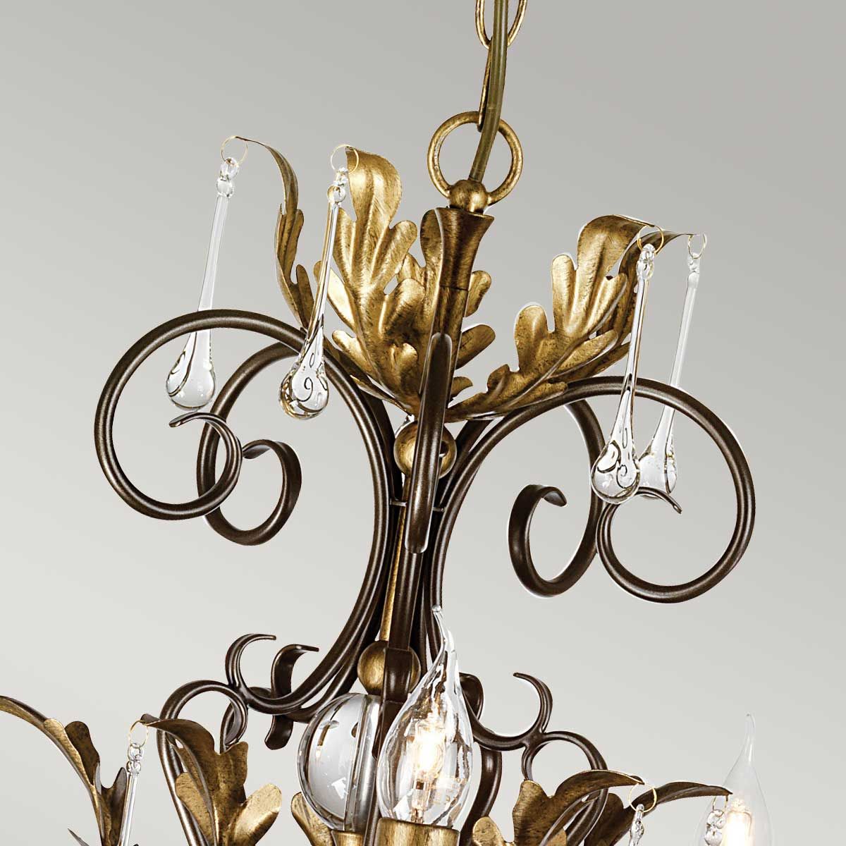 Amarilli Kronleuchter mit 15 Lichtern, Bronze mit goldener Patina