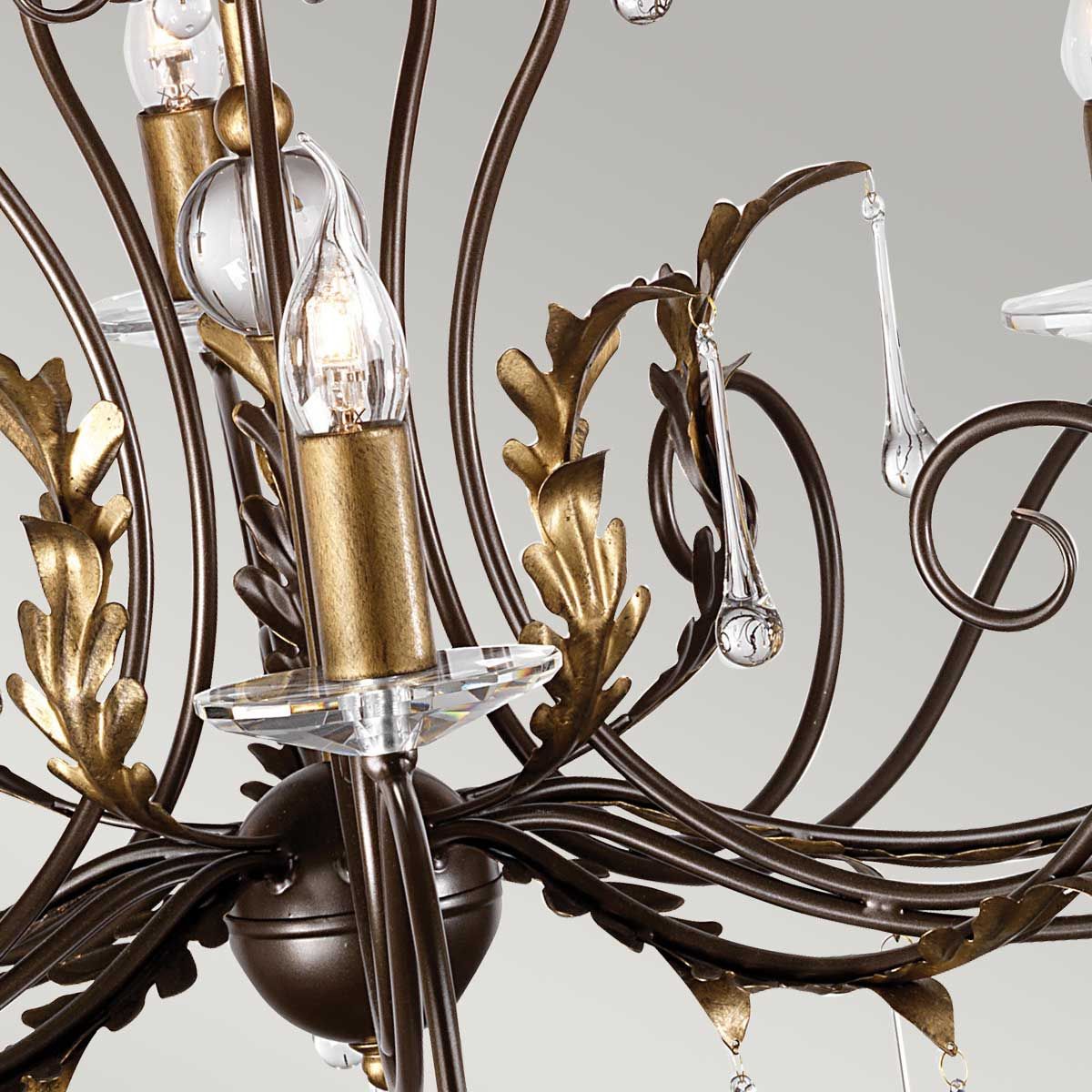 Amarilli Kronleuchter mit 15 Lichtern, Bronze mit goldener Patina