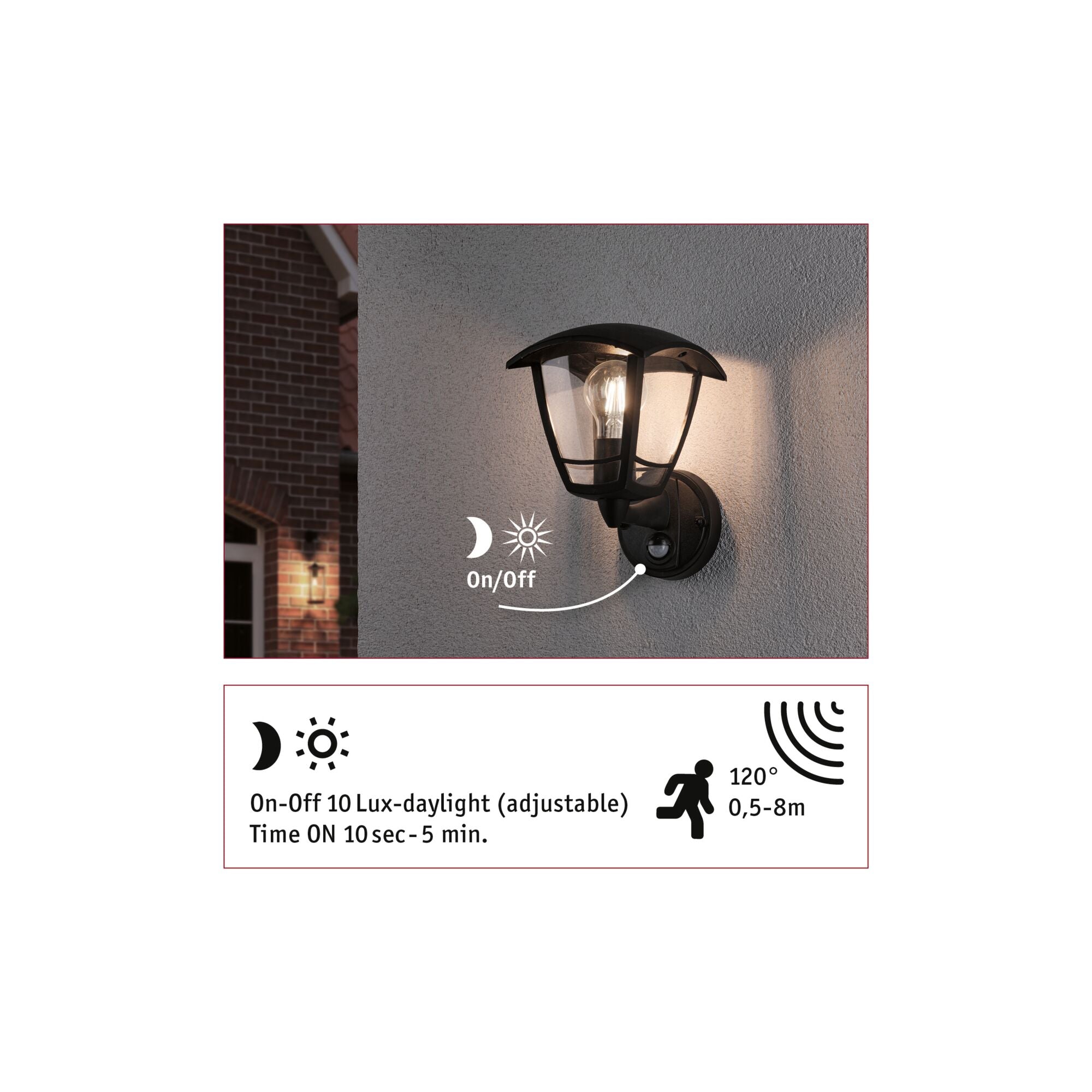 Außenwandleuchte Classic Curved Bewegungsmelder IP44 eckig 164x180mm max. 12W 230V Schwarz Kunststoff - Paulmann - 94647