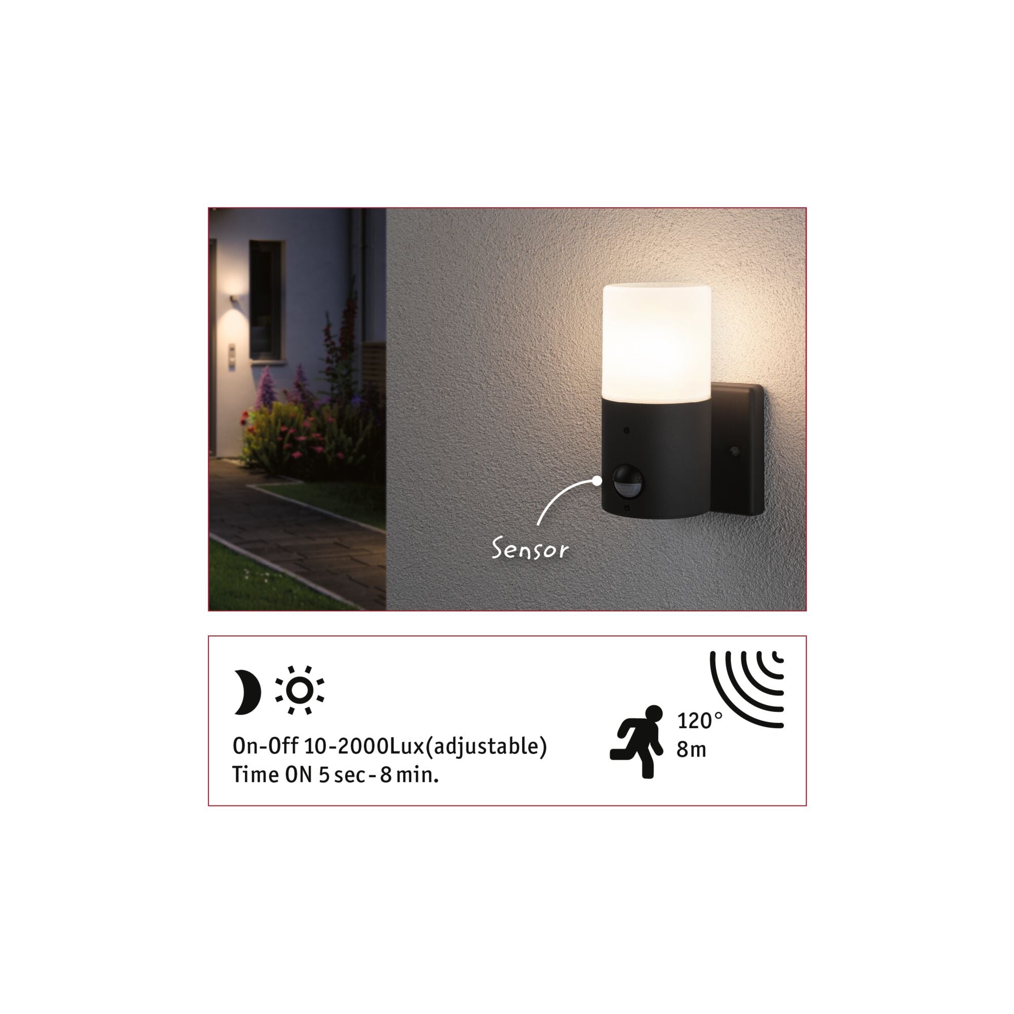 Außenwandleuchte Tubs Bewegungsmelder IP44 rund 105x130mm max. 15W 230V Grau matt Metall/Kunststoff - Paulmann - 94648