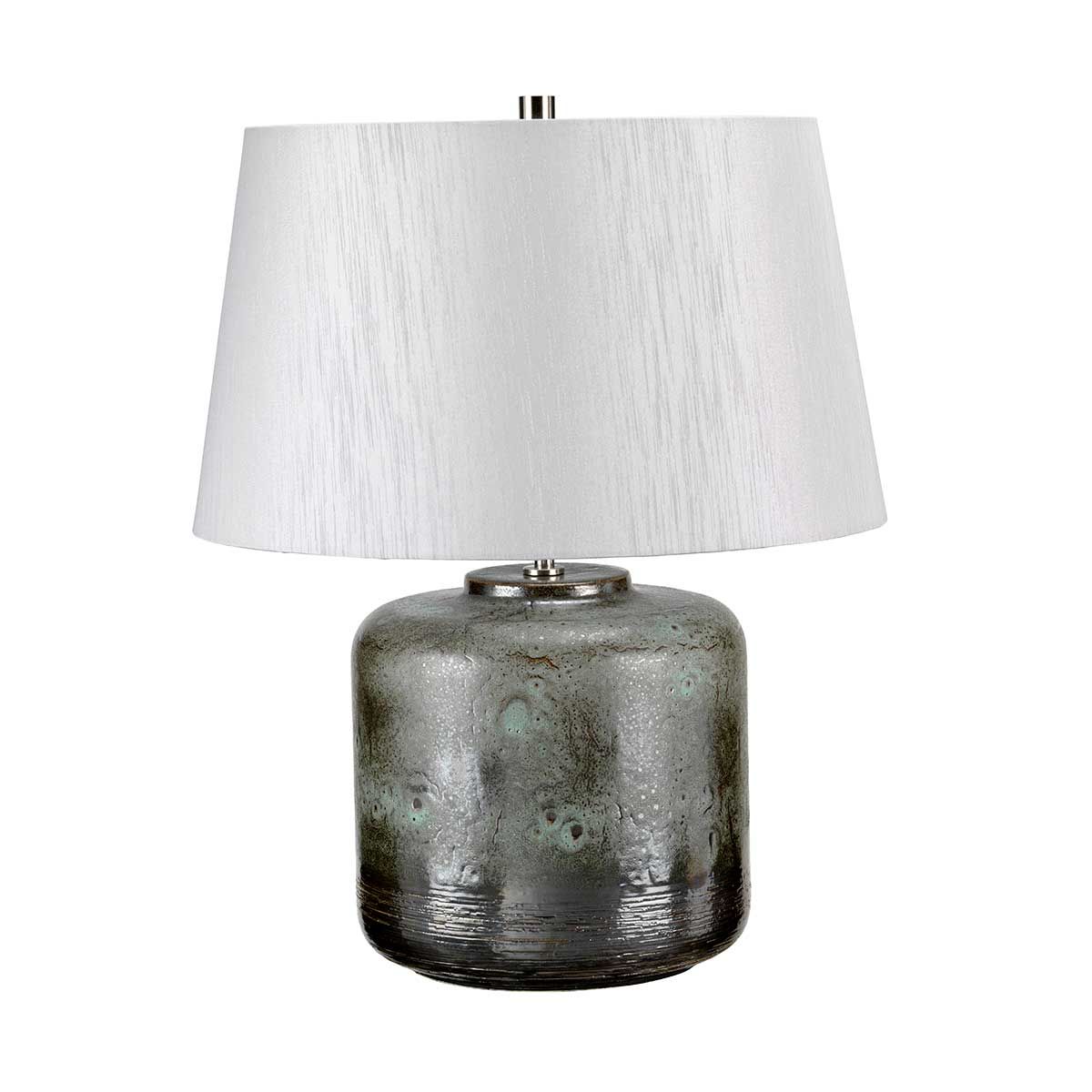 Tischlampe Columbus 1-flammig - Gealterter Grünspan mit hellgrauem Schirm