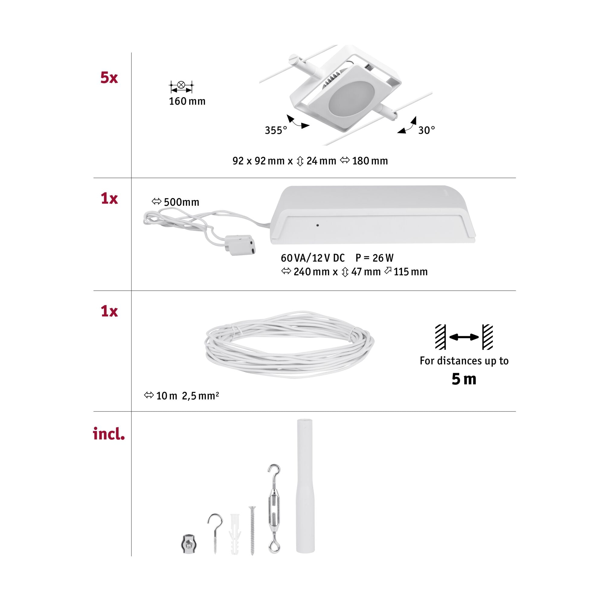 CorDuo MacLED Basisset 5x250lm 5x4,5W 3000K 230/12V Weiß/Chrom - Paulmann - 94422