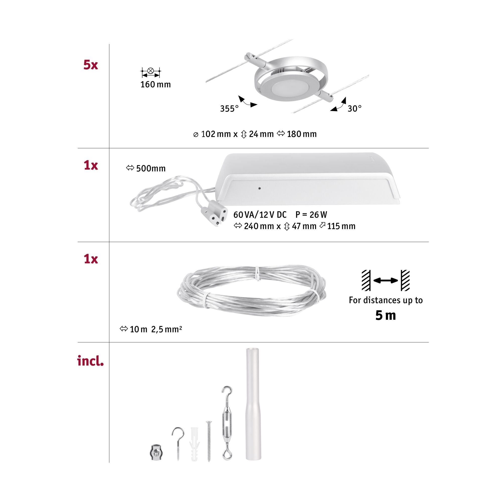CorDuo RoundMac Basisset 5x200lm 5x4,5W 3000K 230/12V Chrom matt/Chrom - Paulmann - 94414