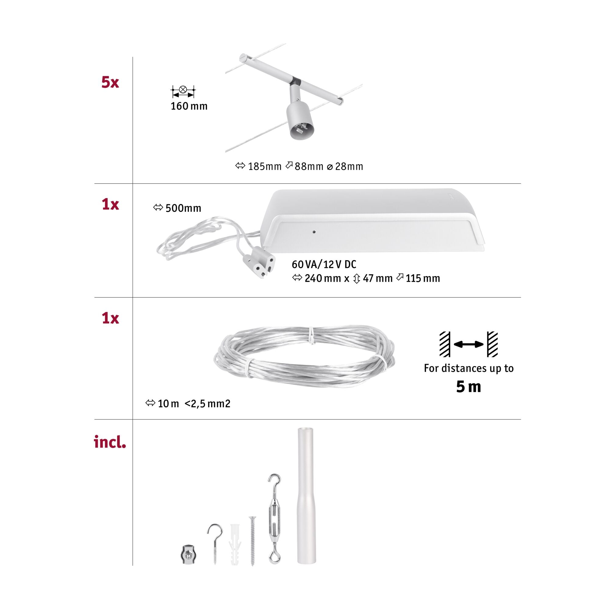 CorDuo Salt Basisset GU5,3 max. 5x10W 230/12V Chrom matt - Paulmann - 94442