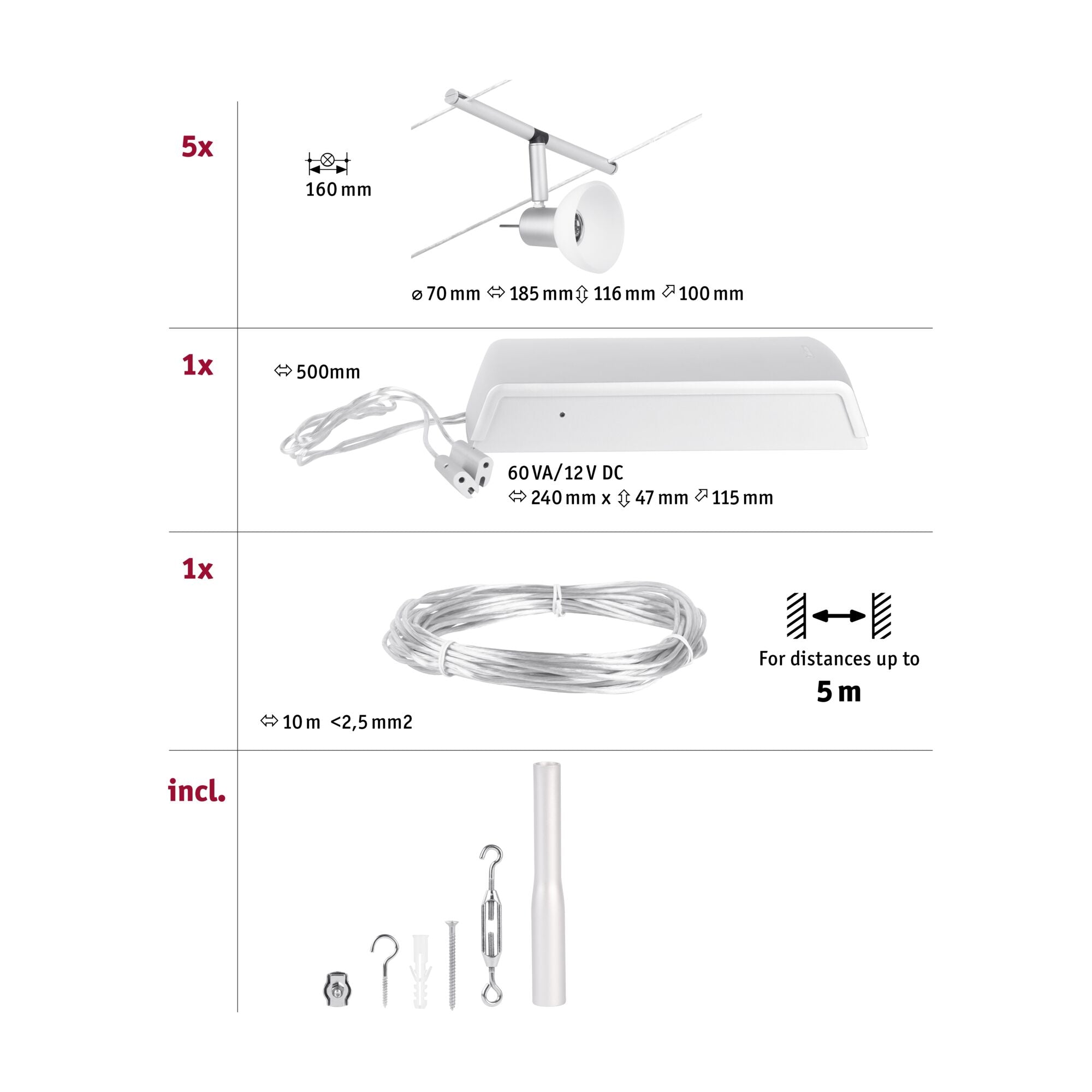 CorDuo Sheela Basisset GU5,3 max. 5x10W 230/12V Chrom matt - Paulmann - 94448