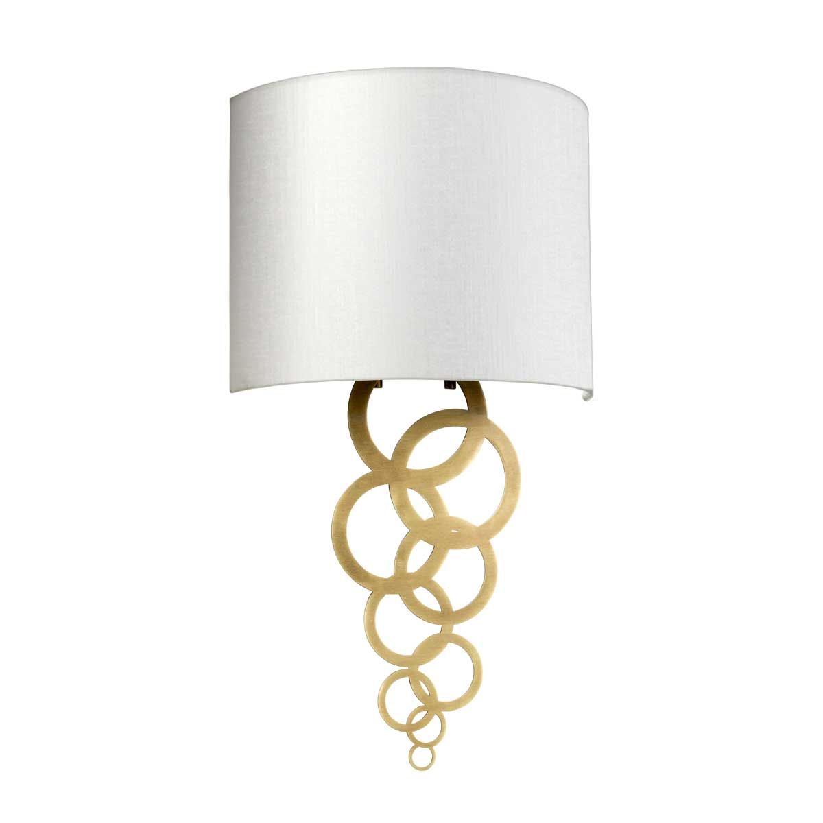 Wandleuchte Curtis Medium, 1 Licht, gealtertes Messing, Lampenschirm aus elfenbeinfarbener Kunstseide