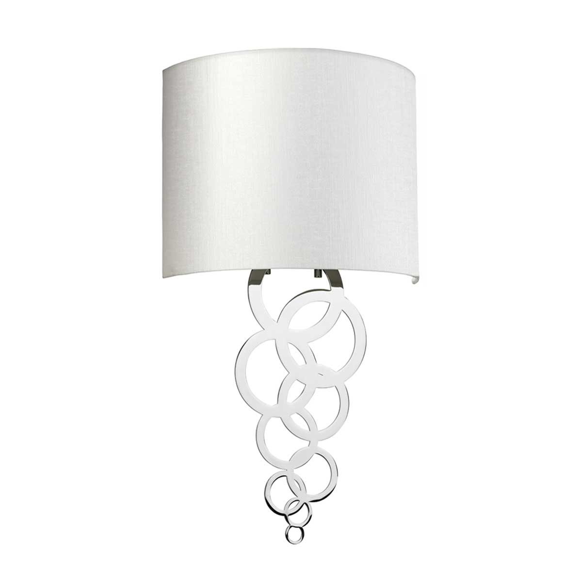 Wandleuchte Curtis, mittelgroß, 1 Licht, poliertes Chrom, Lampenschirm aus elfenbeinfarbener Kunstseide