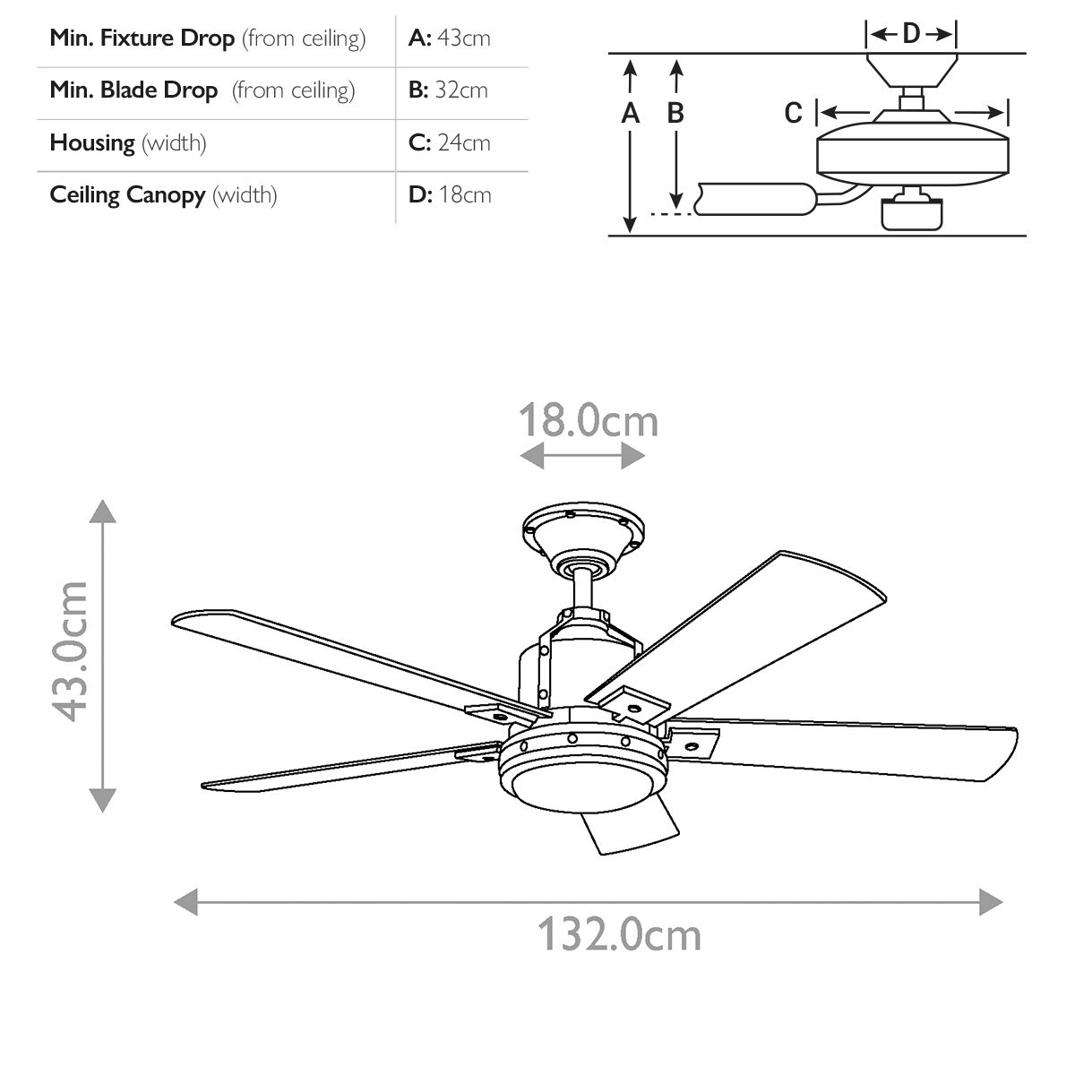Deckenventilator - Abhängestangen - 45 cm - Satinweiß lackiert - Elsteadlighting - CLF - DOWNROD45 - SWP