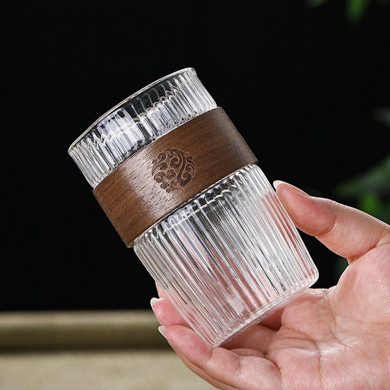 Design - Glas mit Holzmanschette – Vielseitig für Tee & Kaffee, 270–410 ml - leuchtengrosshandel24 - CJJT190987802BY
