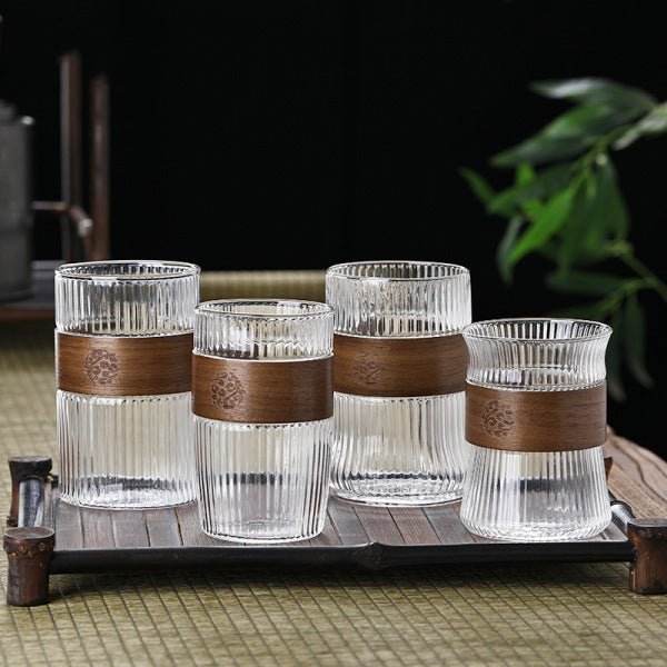 Design - Glas mit Holzmanschette – Vielseitig für Tee & Kaffee, 270–410 ml - leuchtengrosshandel24 - CJJT190987802BY