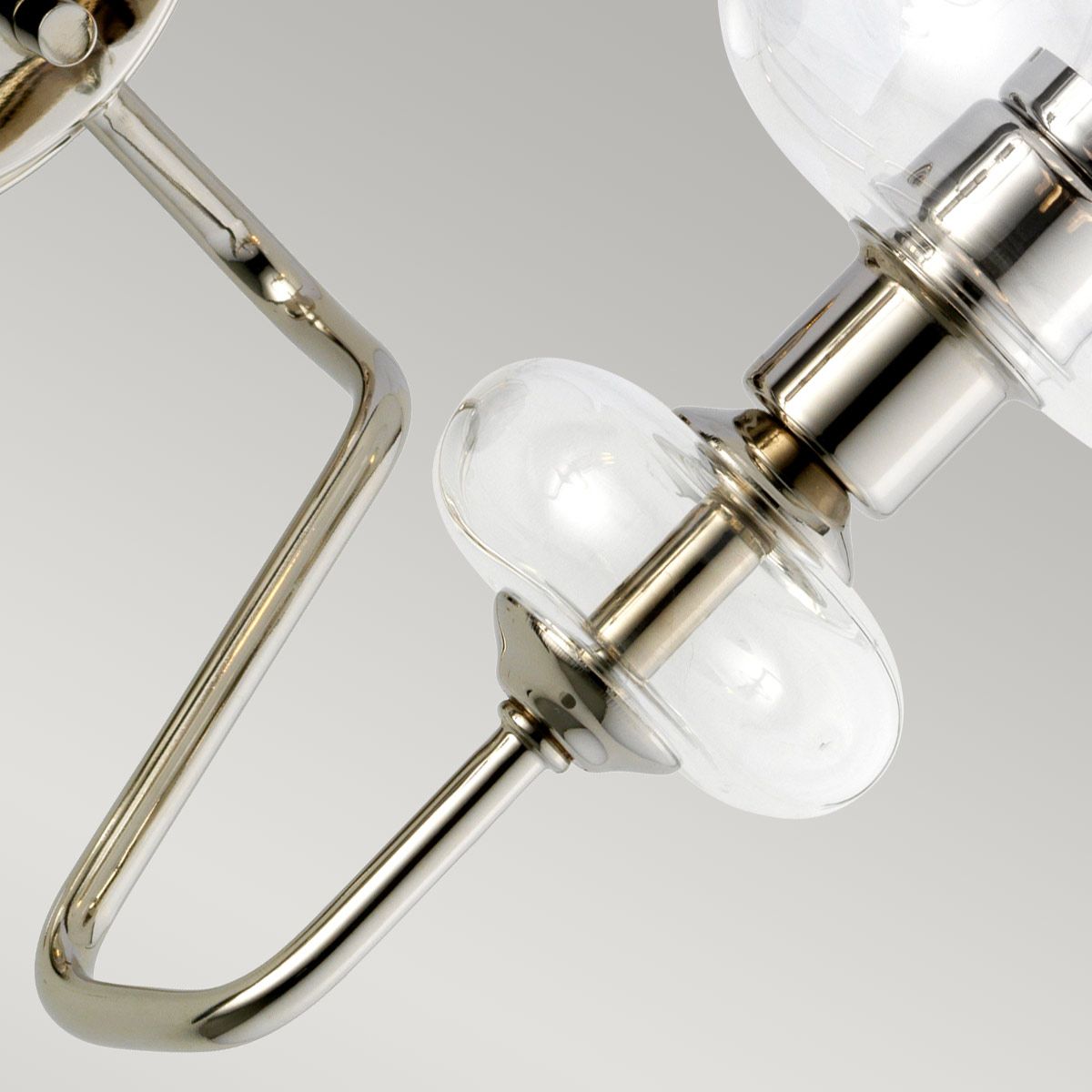 Wandleuchte Armand, 2 Lichter, poliertes Nickel, mit klaren Glasschirmen